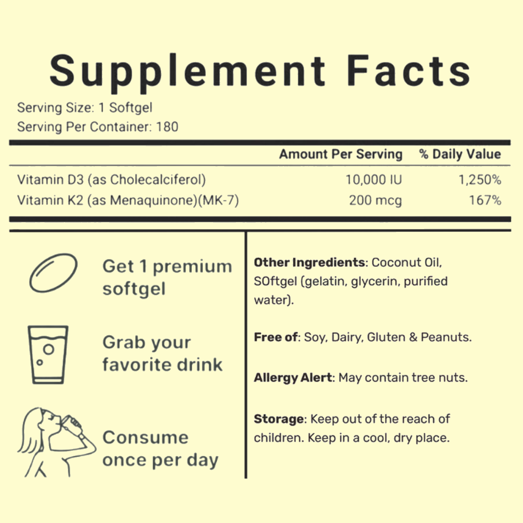Vitamin D3 K2 Supplement Softgels